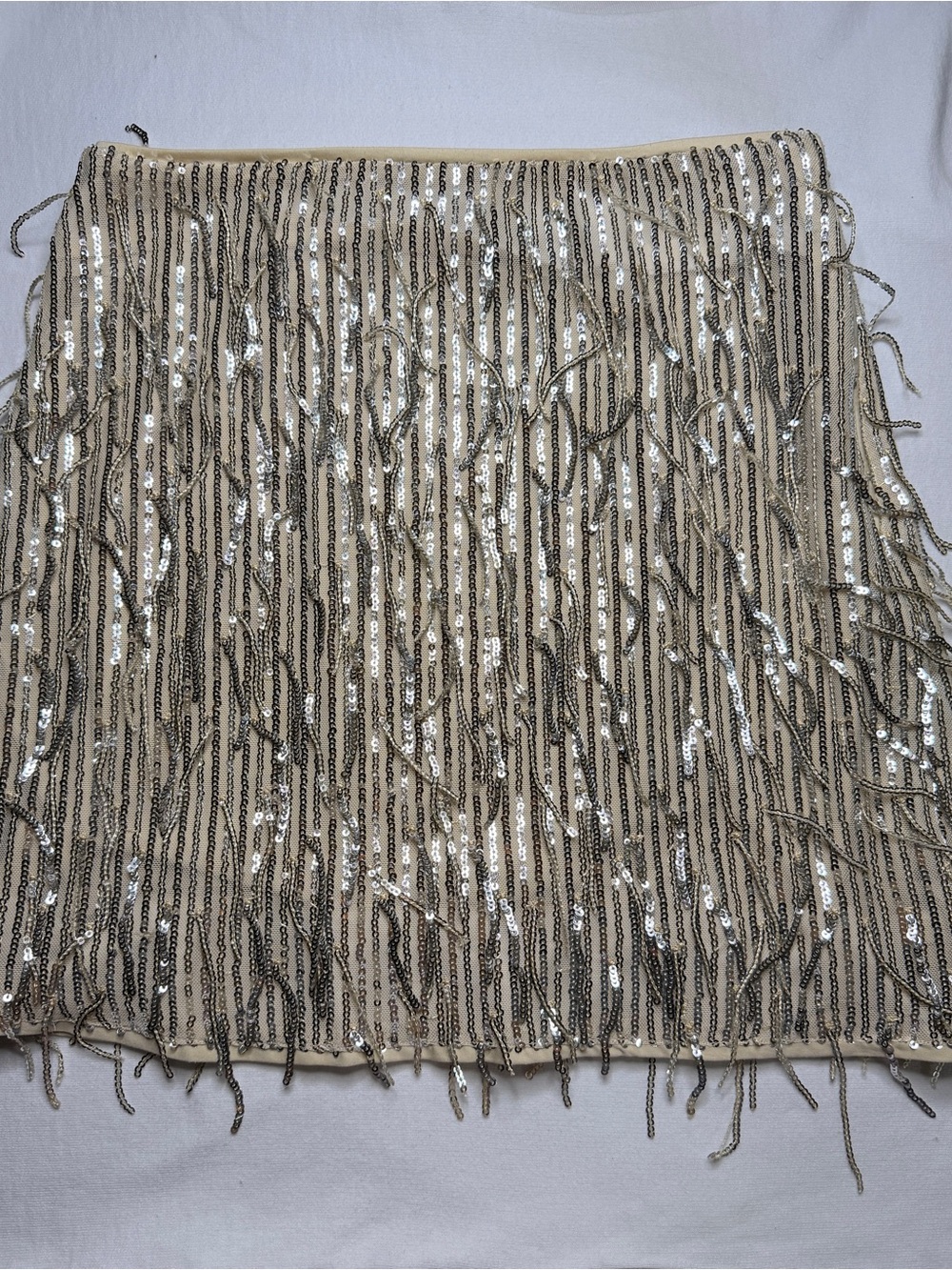 Guess Sequin Fringe Mini Skirt in Champagne Beige